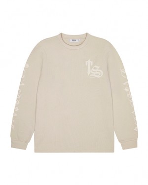 Beige Men's Trapstar Waffle LS Top Sweatshirts, Trapstar London | 3168TNZUH