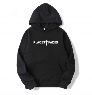 Black Men's Trapstar Places T-Faces Hoodies, Trapstar London | 2108GSUOF