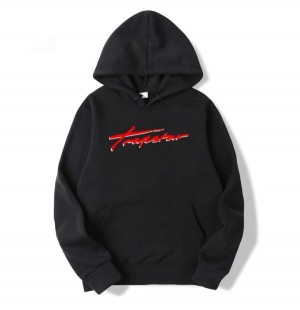 Black Men's Trapstar Red Logo Hoodies, Trapstar London | 0348IDOSB