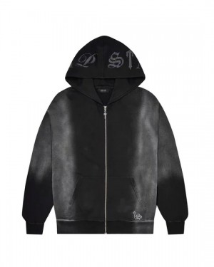 Black Men's Trapstar Script Hoodies, Trapstar London | 9210PIUZX