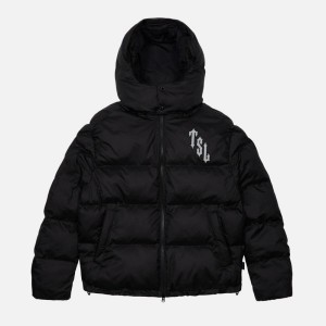 Black Men's Trapstar Shooters Hooded Puffer Jackets, Trapstar London | 5026WMLCI