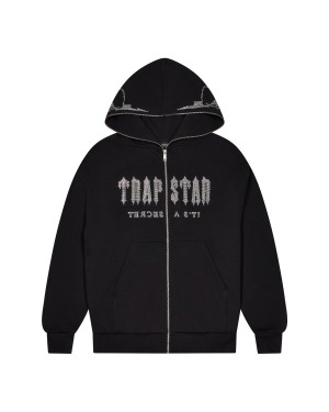 Black Men's Trapstar Skull Decoded Diamante Hoodies, Trapstar London | 9173LENRD