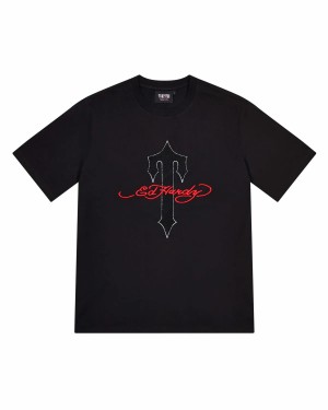 Black Men's Trapstar X Ed Hardy Ironagte T-shirts, Trapstar London | 1850ARJWC