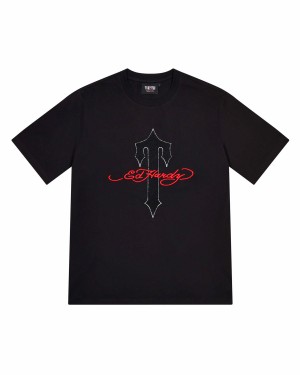 Black Men's Trapstar X Ed Hardy Ironagte T-shirts, Trapstar London | 0624NCERS