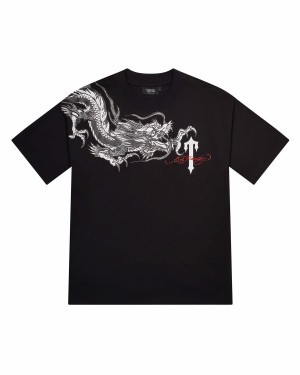 Black Men's Trapstar x Ed Hardy Dragon with Diamanté T-shirts, Trapstar London | 5071XSVNE