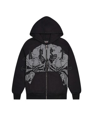 Black Men's Trapstar x Ed Hardy Irongate Zip Through Hoodies, Trapstar London | 6415YCVDL