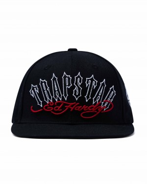 Black Men's Trapstar x Ed Hardy Snapback Caps, Trapstar London | 0712RHCJL