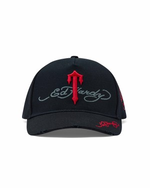 Black Men's Trapstar x Ed Hardy Irongate T Caps, Trapstar London | 8641PYASE