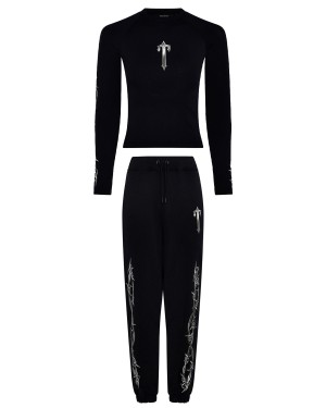 Black Women's Trapstar Barbed Wire Cropped Top Oversized Tracksuits, Trapstar London | 9703ZPQJK