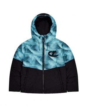 Black / Blue Men's Trapstar Hyperdrive Hooded Puffer Jackets, Trapstar London | 1240IVLBT