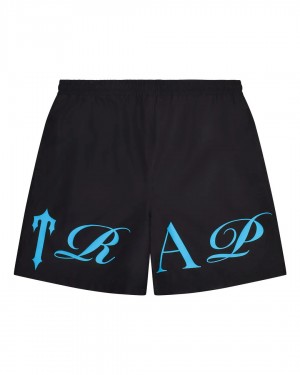 Black / Blue Men's Trapstar Script Shell Shorts, Trapstar London | 5241PZLIY