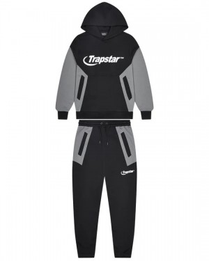 Black / Grey Men's Trapstar Chenille Hyperdrive Panel Tracksuits, Trapstar London | 5368VUXOA