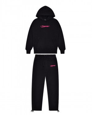 Black / Pink Men's Trapstar Hyperdrive Embroidered Tracksuits, Trapstar London | 5962MROAP