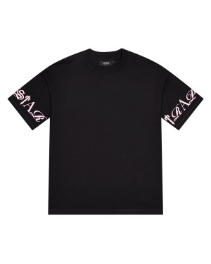 Black / Pink Men's Trapstar Script T-shirts, Trapstar London | 8097DTFKR