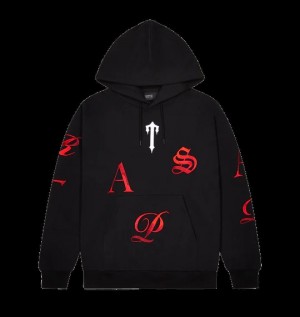 Black / Red Men's Trapstar Script Hoodies, Trapstar London | 0431GPMLR