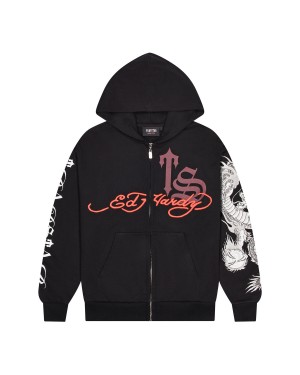 Black / Red Men's Trapstar x Ed Hardy Script Hoodies, Trapstar London | 8261UBKTE