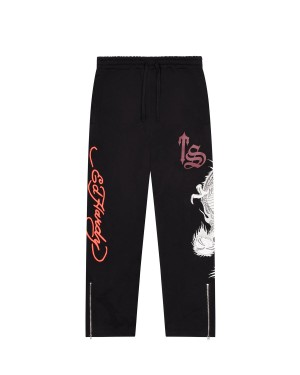 Black / Red Men's Trapstar x Ed Hardy Script Sweatpants, Trapstar London | 7482CNJUD