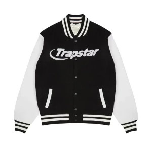 Black / White Men's Trapstar Hyperdrive Varsity Jackets, Trapstar London | 9170NBCUI