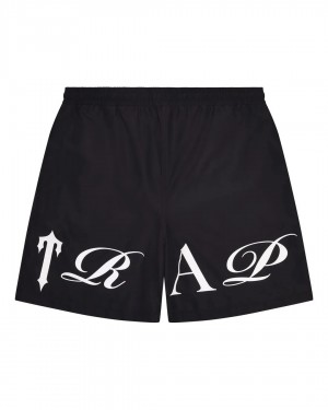 Black / White Men's Trapstar Script Shell Shorts, Trapstar London | 0437KQFAY