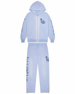 Blue Men's Trapstar Script Spray Tracksuits, Trapstar London | 8652QHUFC