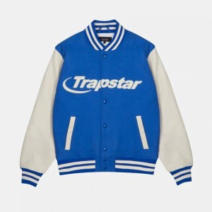 Blue / White Men's Trapstar Hyperdrive Chenile Varsity Jackets, Trapstar London | 5687YBWIA