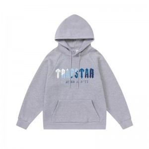 Grey Men's Trapstar Blue Logo Hoodies, Trapstar London | 6425MOGRV