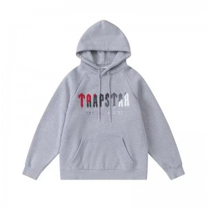 Grey Men's Trapstar It’s A Secret Red-Gray Logo Hoodies, Trapstar London | 5360LAMKC