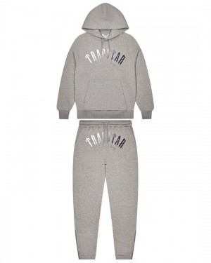 Grey / White Men's Trapstar Irongate Arch It’s A Secret Hooded Gel Tracksuits, Trapstar London | 0653MLXQO