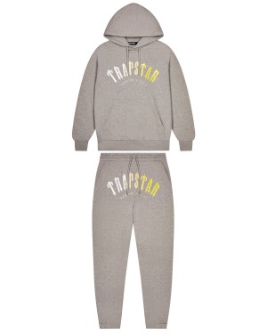 Grey / Yellow Men's Trapstar Decoded Hooded Gel Tracksuits, Trapstar London | 4680HVXJR