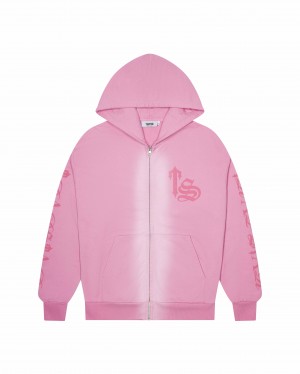 Pink Men's Trapstar Script Spray Hoodies, Trapstar London | 7340IQHJL