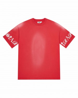 Red Men's Trapstar Script T-shirts, Trapstar London | 5724UYLEF