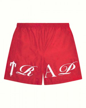 Red / White Men's Trapstar Script Shell Shorts, Trapstar London | 9732JDVPR