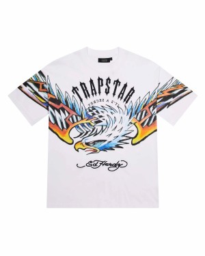 White Men's Trapstar x Ed Hardy Arched Eagle T-shirts, Trapstar London | 1769AOGMZ