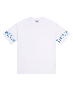 White / Blue Men's Trapstar Script T-shirts, Trapstar London | 7053IDJWA