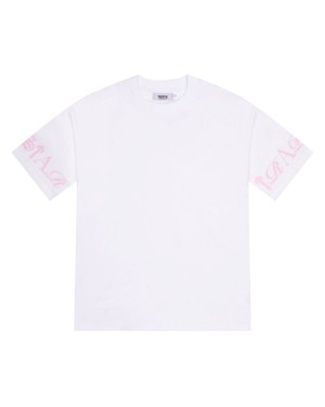 White / Pink Men's Trapstar Script T-shirts, Trapstar London | 3769TIJVB