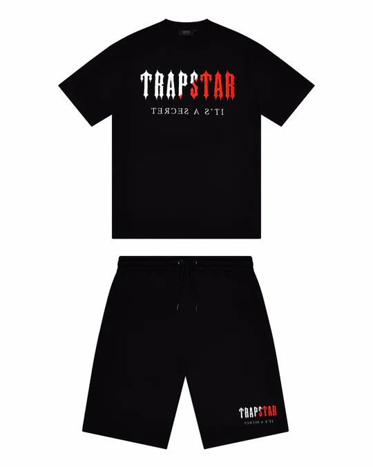 Black Men\'s Trapstar Chenille Decoded Short Set, Trapstar London | 9053RSDJN