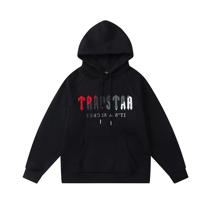 Black Men\'s Trapstar It’s A Secret Red-Gray Logo Hoodies, Trapstar London | 7546IDKRZ