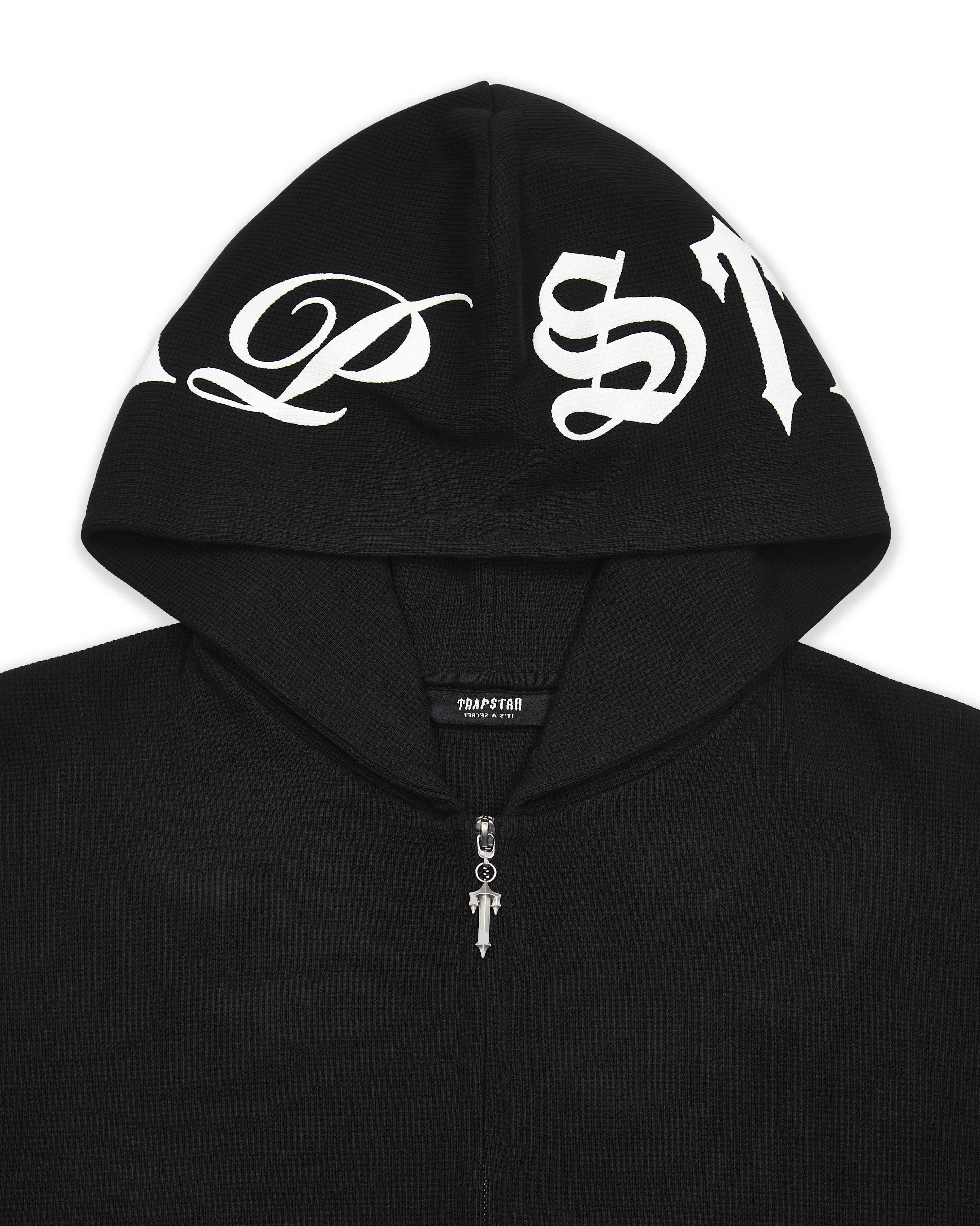 Black Men's Trapstar Script Waffle Hoodies, Trapstar London | 2375QJMNV