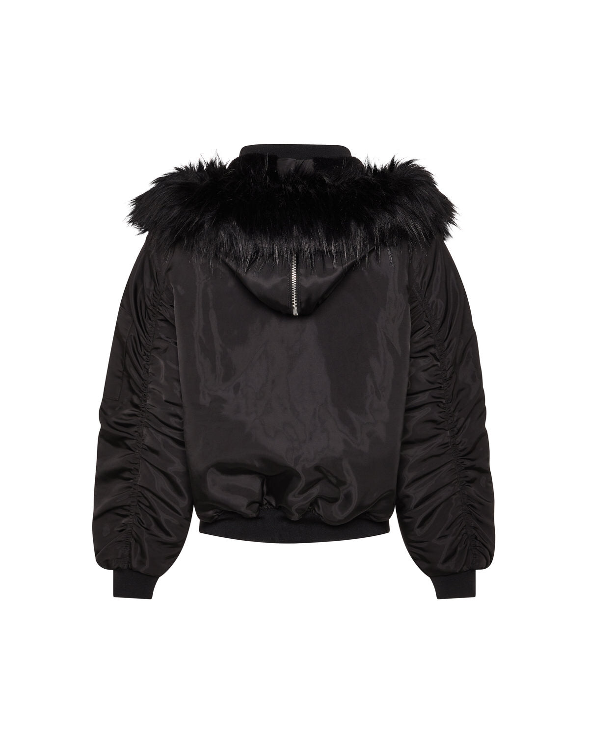 Black Women's Trapstar Script Fur Hood Bomber Jackets, Trapstar London | 2487CAXKI