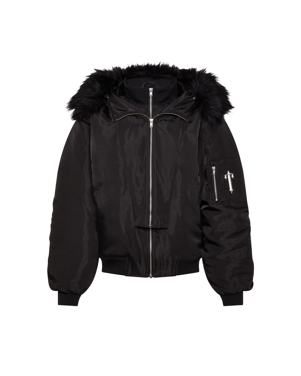 Black Women\'s Trapstar Script Fur Hood Bomber Jackets, Trapstar London | 2487CAXKI