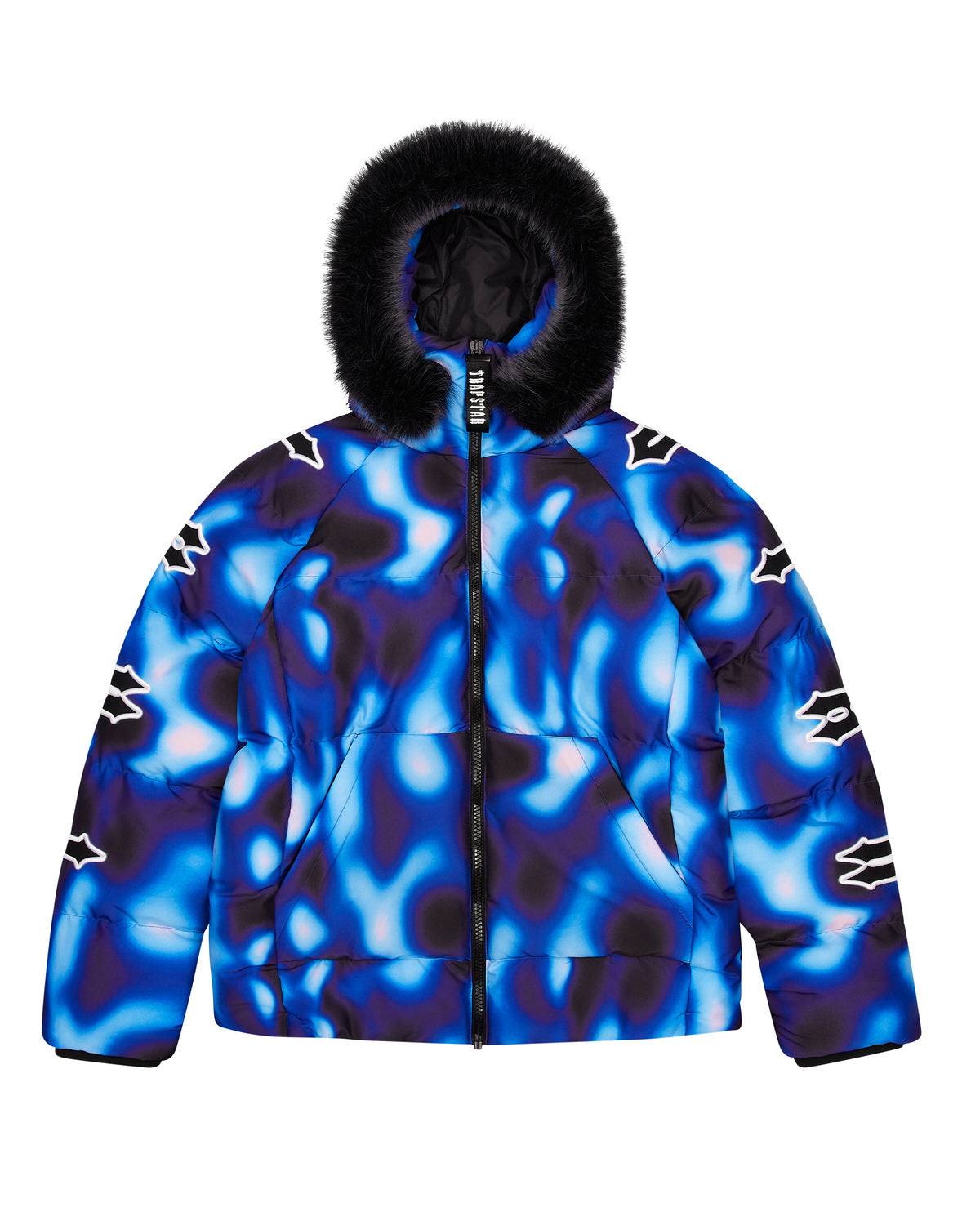 Black / Blue Men's Trapstar Hooded Irongate Sleeve Puffer Jackets, Trapstar London | 3750SXCVU