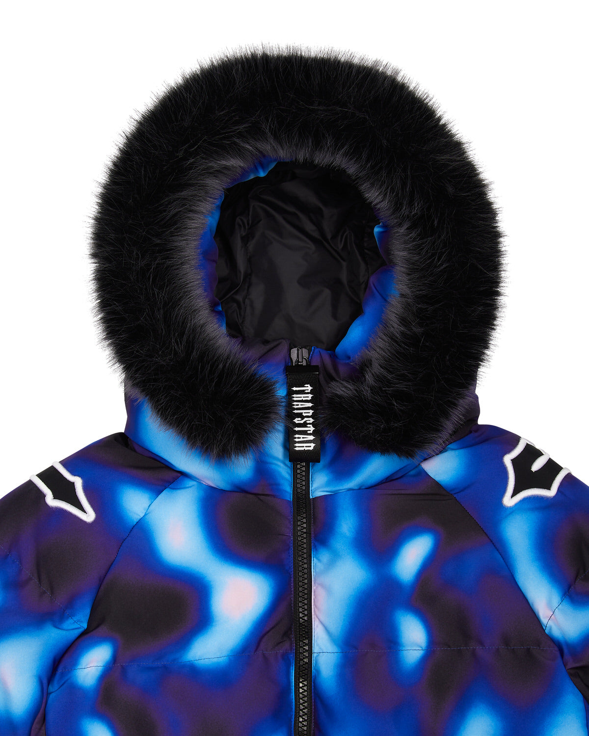 Black / Blue Men's Trapstar Hooded Irongate Sleeve Puffer Jackets, Trapstar London | 3750SXCVU