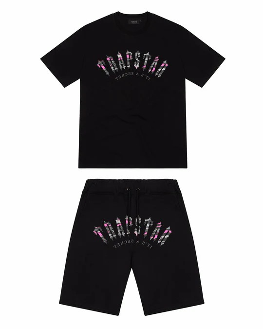 Black / Pink Men\'s Trapstar Irongate Arch Camo Short Set, Trapstar London | 7869XLKFU