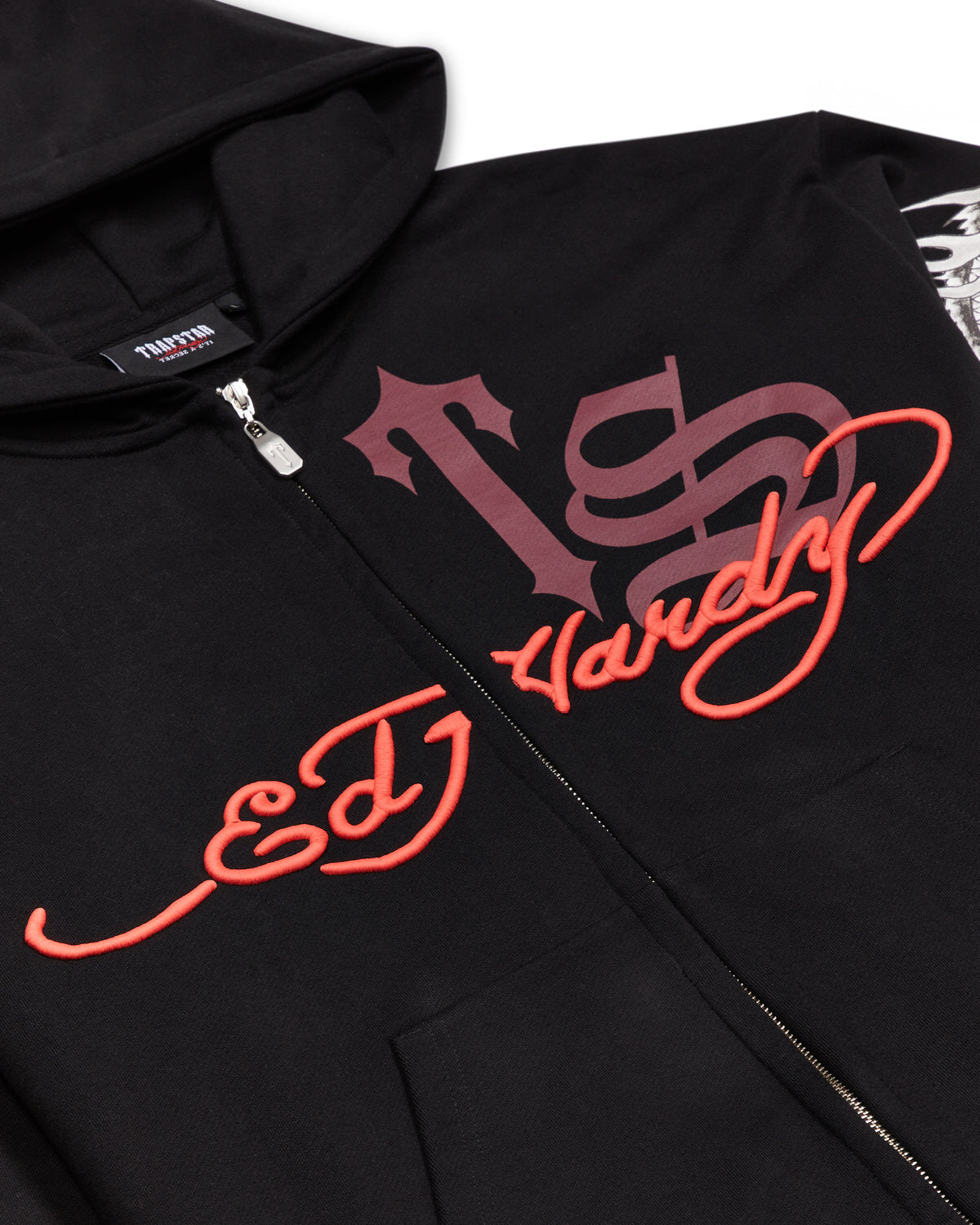 Black / Red Men's Trapstar x Ed Hardy Script Hoodies, Trapstar London | 8261UBKTE