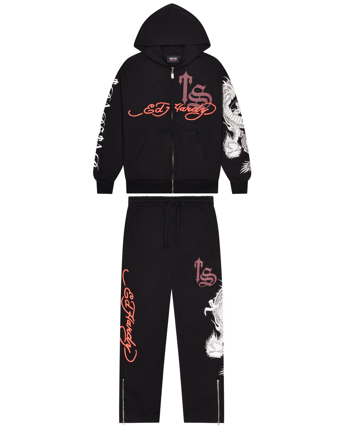 Black / Red Men's Trapstar x Ed Hardy Script Hoodies, Trapstar London | 8261UBKTE