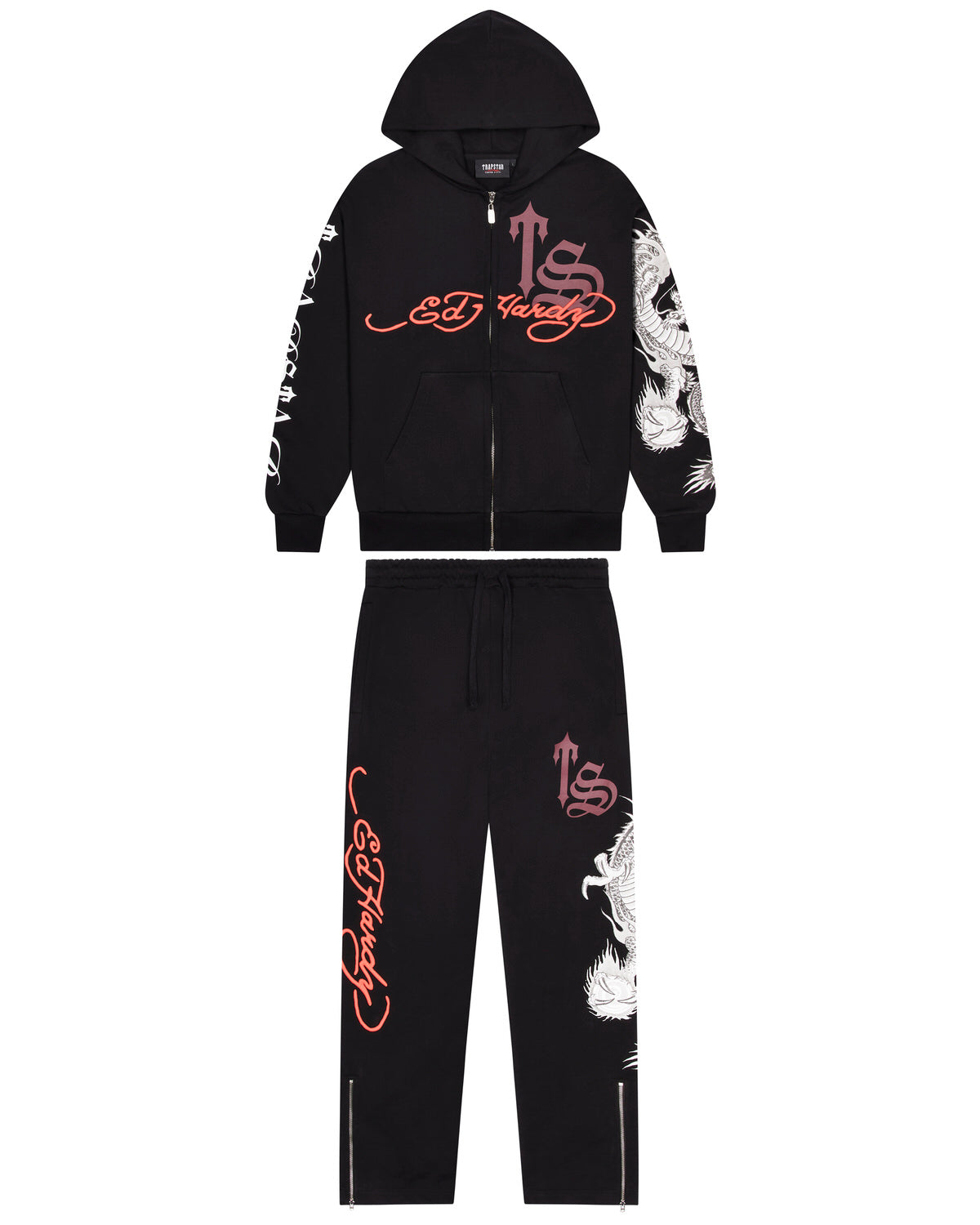 Black / Red Men's Trapstar x Ed Hardy Script Sweatpants, Trapstar London | 7482CNJUD