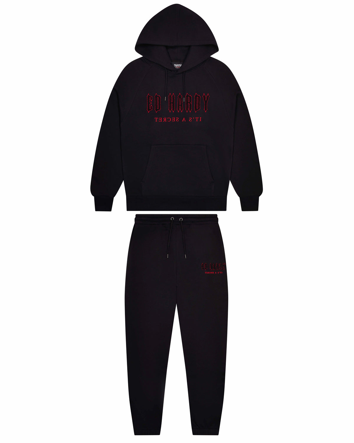 Black / Red Men\'s Trapstar x Ed Hardy Decoded Solid Chenille Tracksuits, Trapstar London | 4189TVCAU