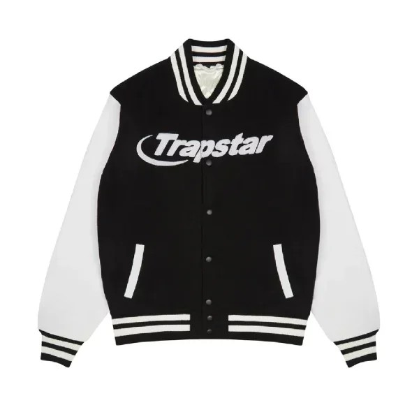 Black / White Men\'s Trapstar Hyperdrive Varsity Jackets, Trapstar London | 9170NBCUI