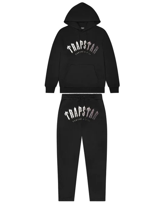 Black / White Men\'s Trapstar Irongate Arch Its A Secret Hooded Gel Tracksuits, Trapstar London | 8271VJEYC