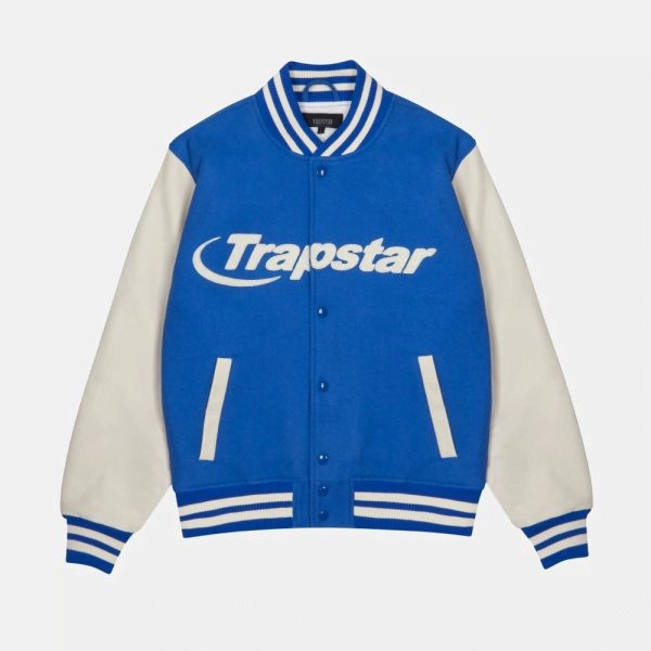 Blue / White Men\'s Trapstar Hyperdrive Chenile Varsity Jackets, Trapstar London | 5687YBWIA